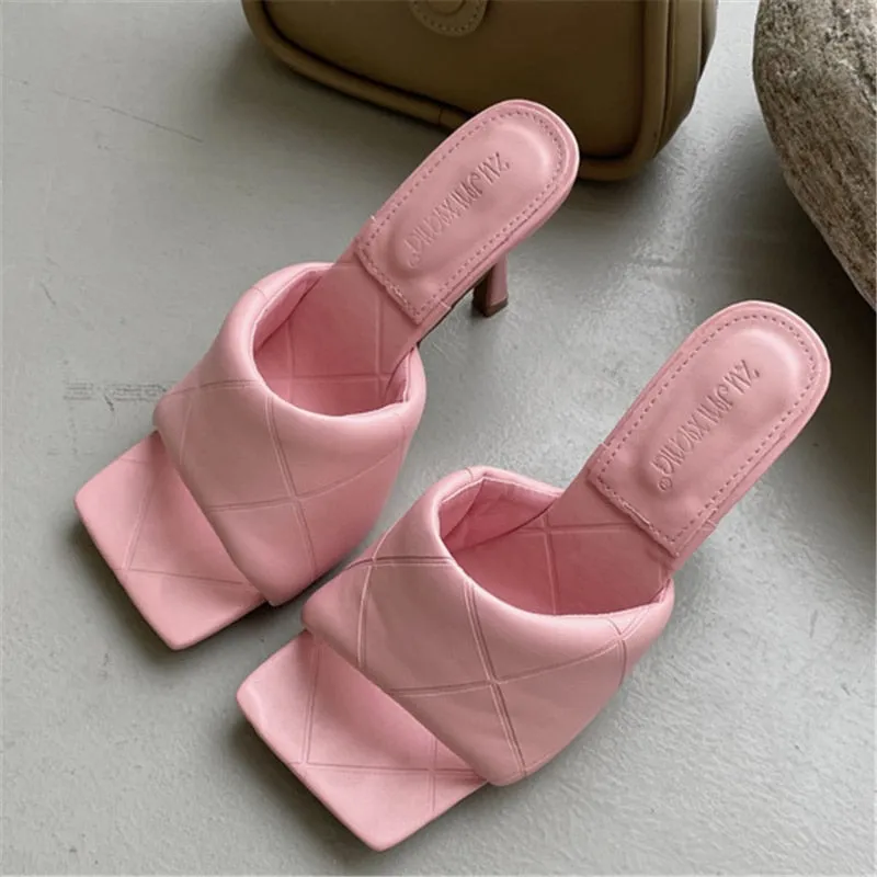 Amozae-2024 Women Summer 10cm High Heels Slides Mules Sandals Lady Pink Nude Slippers Luxury Brand Designer Stiletto Heels Fetish Shoes