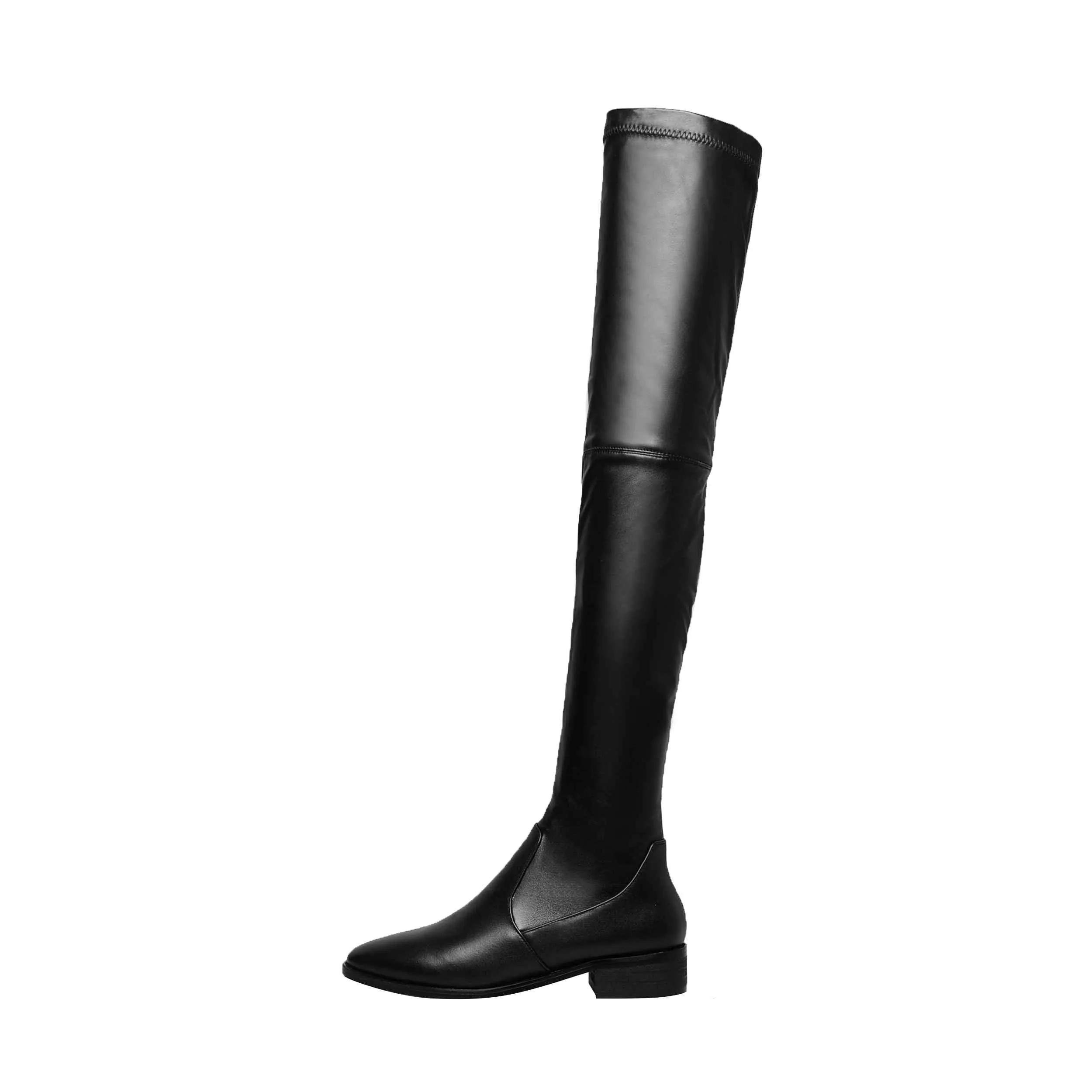 Amozae-Back to College Krazing Pot 2024 genuine leather round toe stretch over-the-knee boots thick heels superstar wear thin leg thigh high boots L3f1