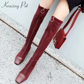 Amozae-Krazing Pot 2019 genuine leather square toe stretch over-the-knee boots thick heels superstar zipper beauty thigh high boots L08