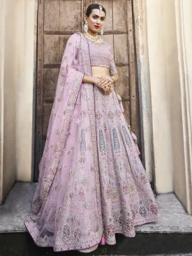 Baby Pink Velvet Embroidered Lehenga Choli