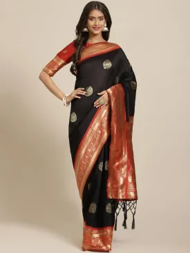 Black and Maroon Ethnic Motifs Zari Woven Banarasi Saree