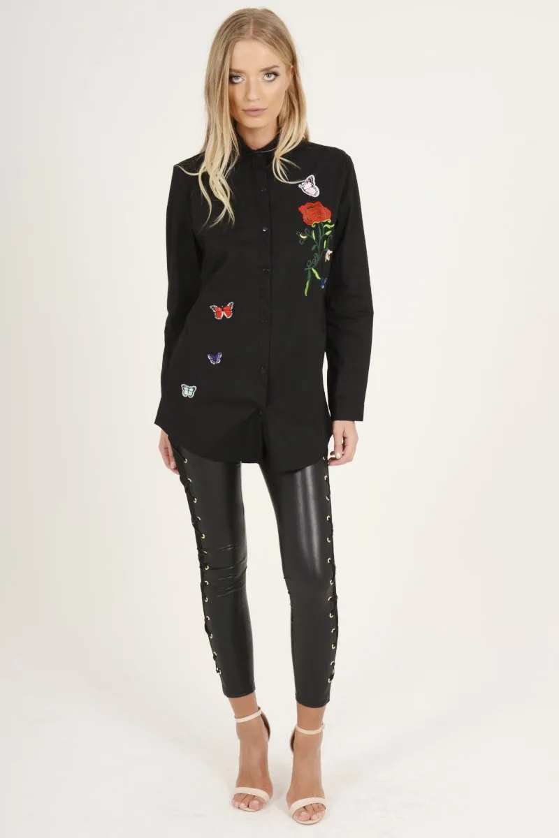 Black Butterfly Embroidered Shirt - Elita