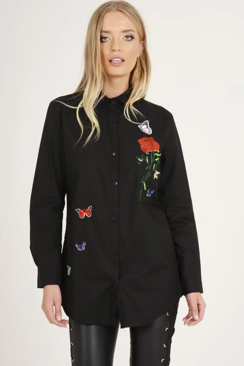 Black Butterfly Embroidered Shirt - Elita