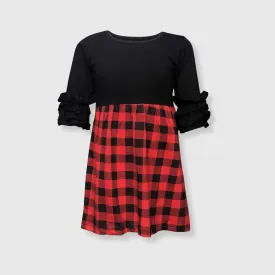 Black Red Plaid Two Tone Dress Kids