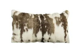 Brown And White Rabbit Natural Fur Throw Pillow