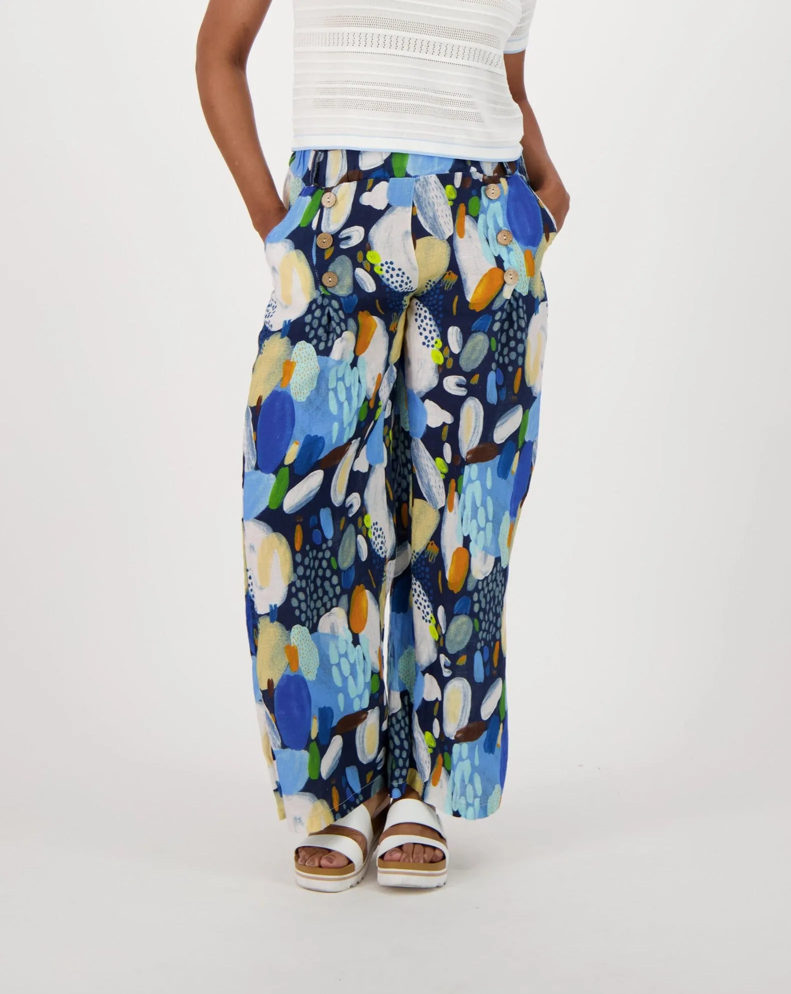 Colour Pop Abstract Print Linen Wide Leg Pant