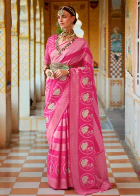 Creamy Pink Zari Woven Banarasi Silk Saree