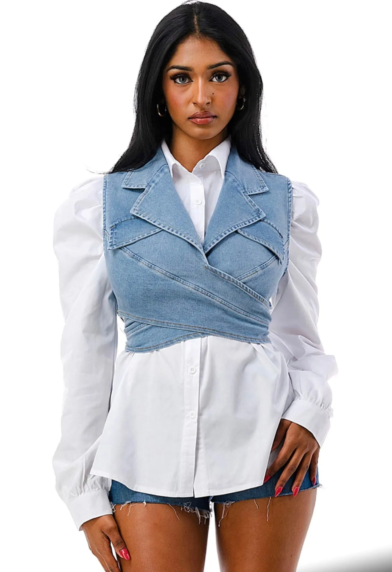 Denim vest and blouse set