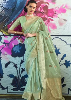 Fern Green Zari Woven Organza Silk Saree