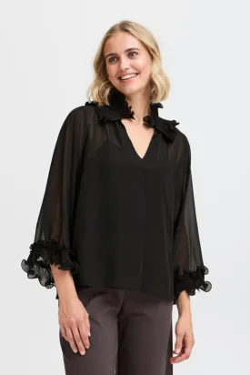 Fransa Sheer Blouse with frill collar and cuff