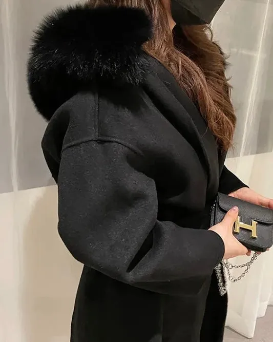 Fur Hoodie Handmade Wool Coat - 100% Wool