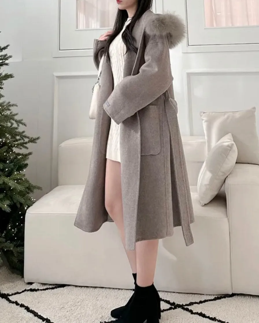 Fur Hoodie Handmade Wool Coat - 100% Wool