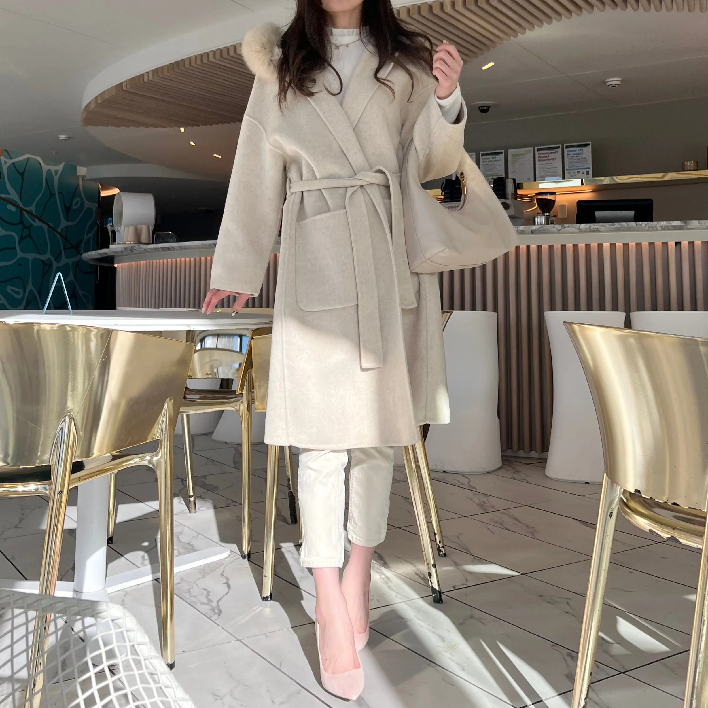 Fur Hoodie Handmade Wool Coat - 100% Wool