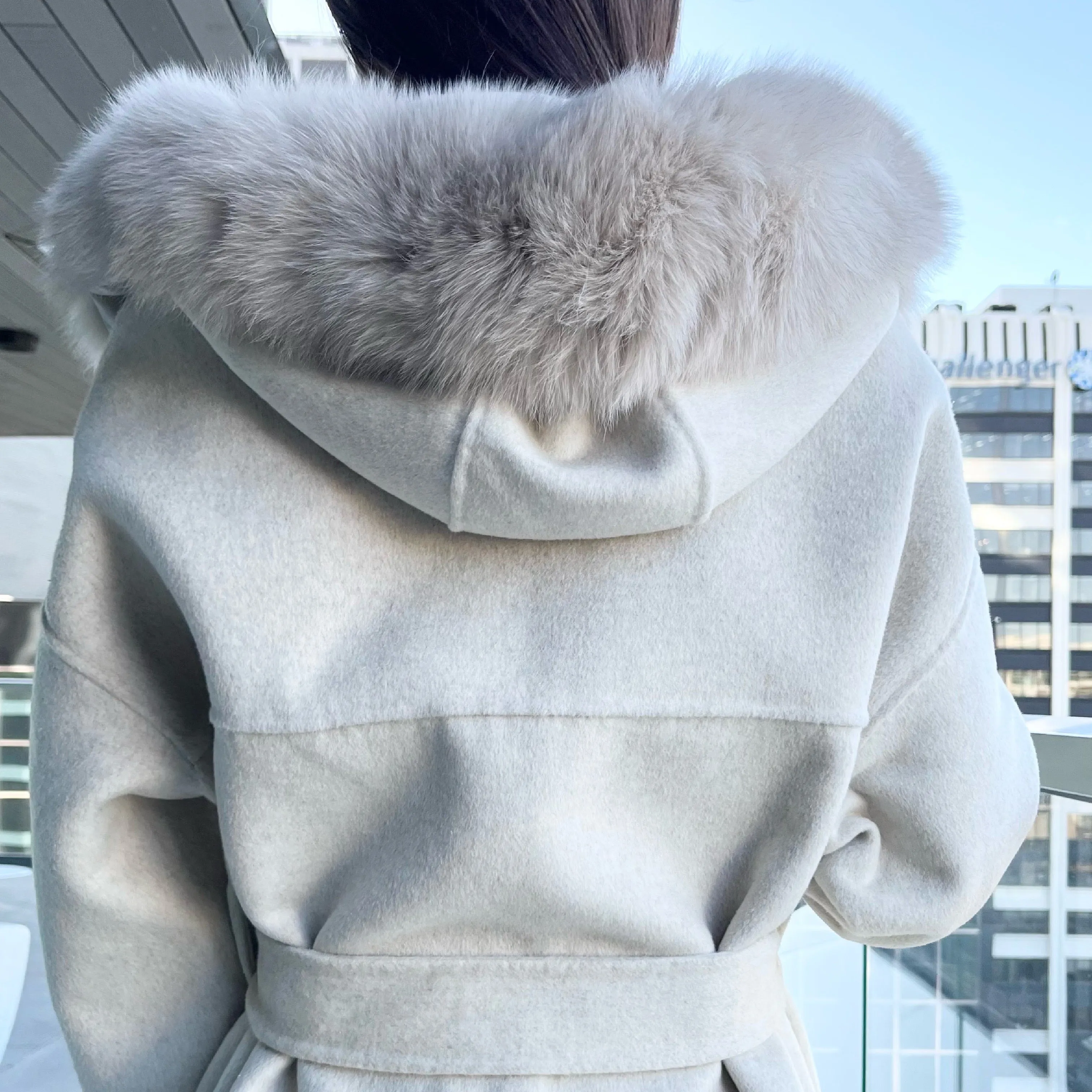 Fur Hoodie Handmade Wool Coat - 100% Wool