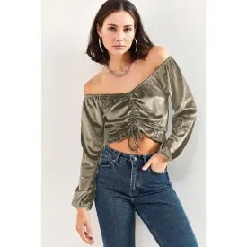 Gold Pleated Velvet Blouse