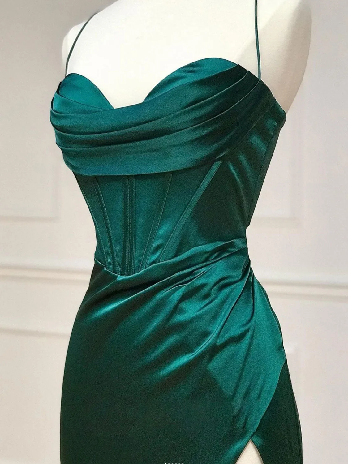 Green Sweetheart Neck Satin Long Prom Dress Green Evening Dresses