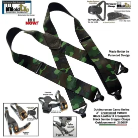 Hold-Up Brand Woodland Camouflage Pattern Wide Hold-Up Suspenders w/ USA Patented Plastic Gripper Clasp