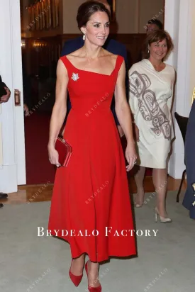 Kate Middleton Red Sleeveless A-line Maxi Dress 2016