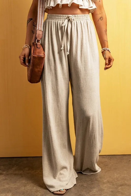 Linen floor length wide leg pants