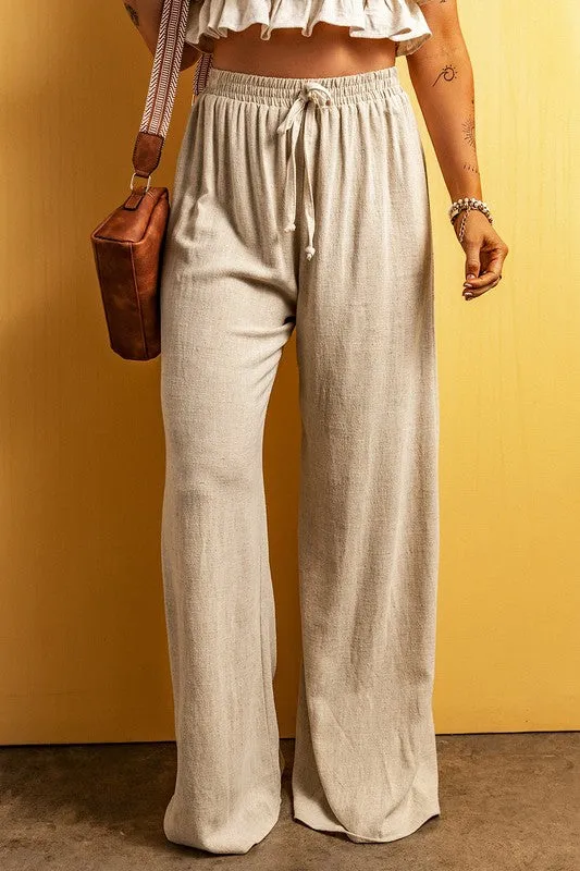 Linen floor length wide leg pants