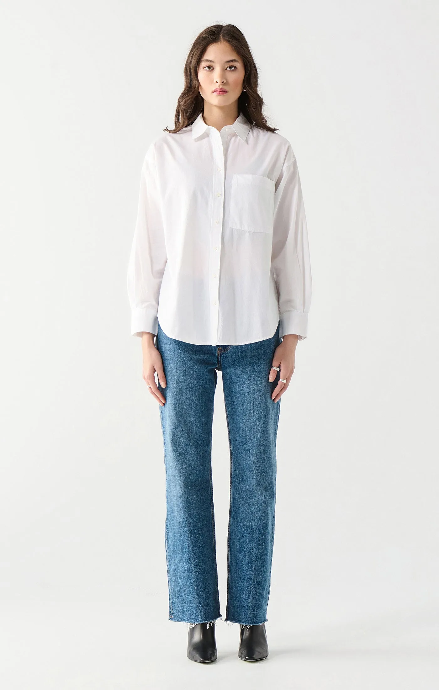 Long Sleeve Poplin Button Front Shirt