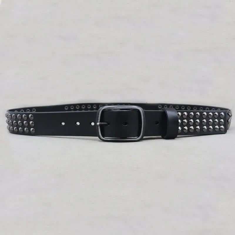 Lucky Deer Rivets Three Rows Studded Leather Belt