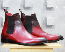 Men's Chelsea Two Tone Leather Ankle boots,Handmade Men Casual Boots