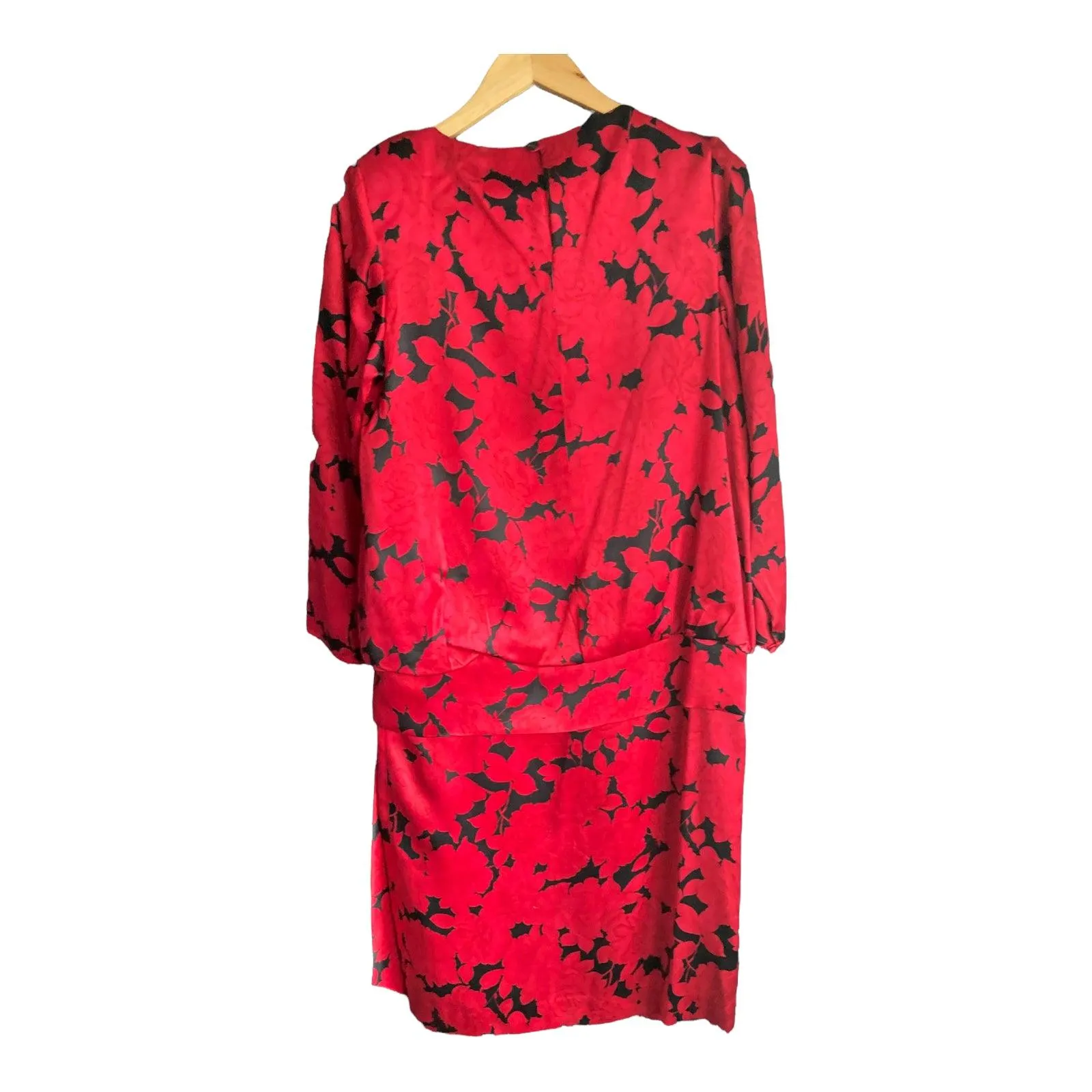 Monte Carlo Silk Red And Black Floral Long Sleeved Dress UK Size 10