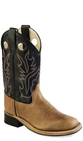 Old West Light Brown Childrens Boys Carona Leather Sq Toe Cowboy Boots