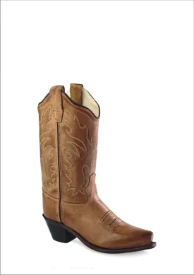 Old West Tan Canyon Childrens Girls Leather 8in Snip Toe Cowboy Boots