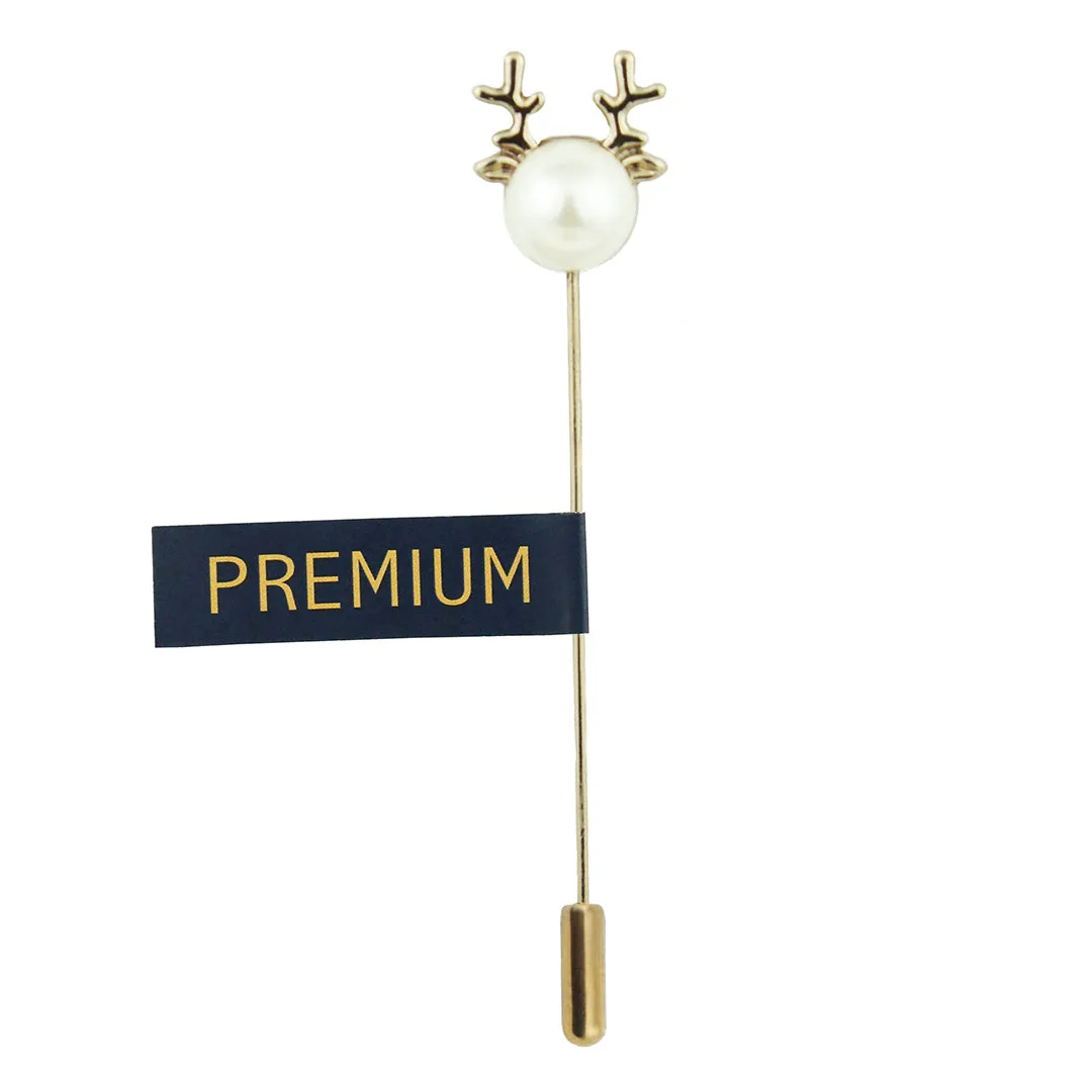 Peluche Snazzy Antlers Golden and White Colored Lapel Pin for Men