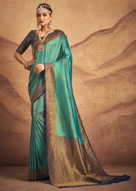 Shades Of Green Zari Woven Silk Saree