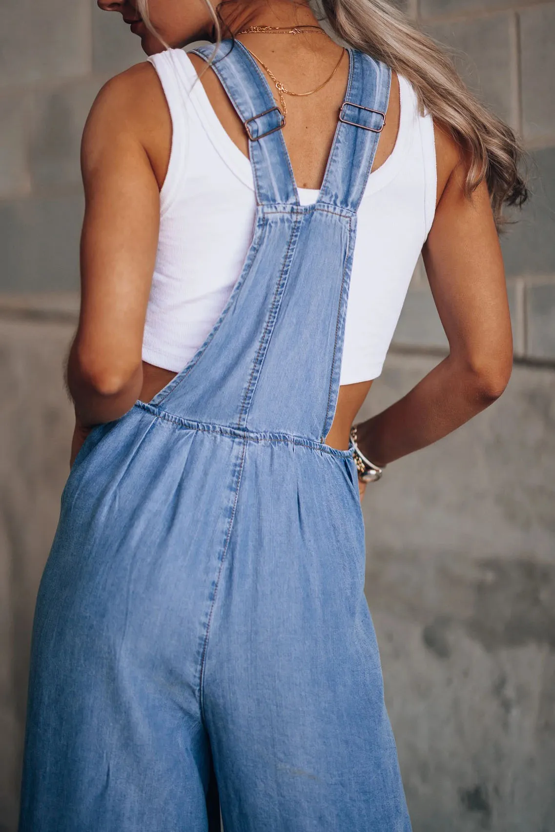 Sleeveless Denim Strappy Wide leg Pants