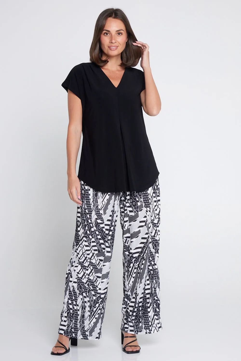 Tammy Wide Leg Jersey Pants - Black/White Collage