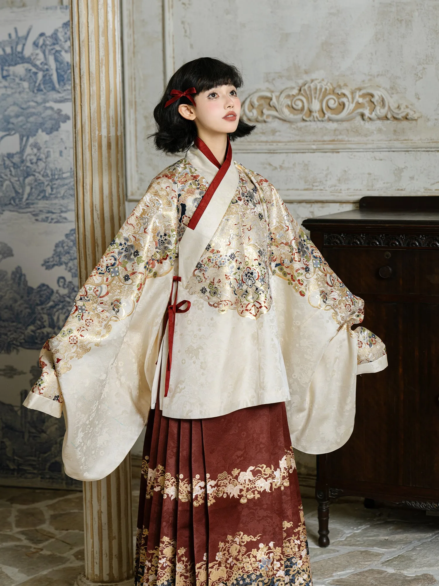 Tianlu Cifu 天禄赐福 Heaven's Blessings Ming Dynasty Jiaoling Ao & Mamian Skirt Set