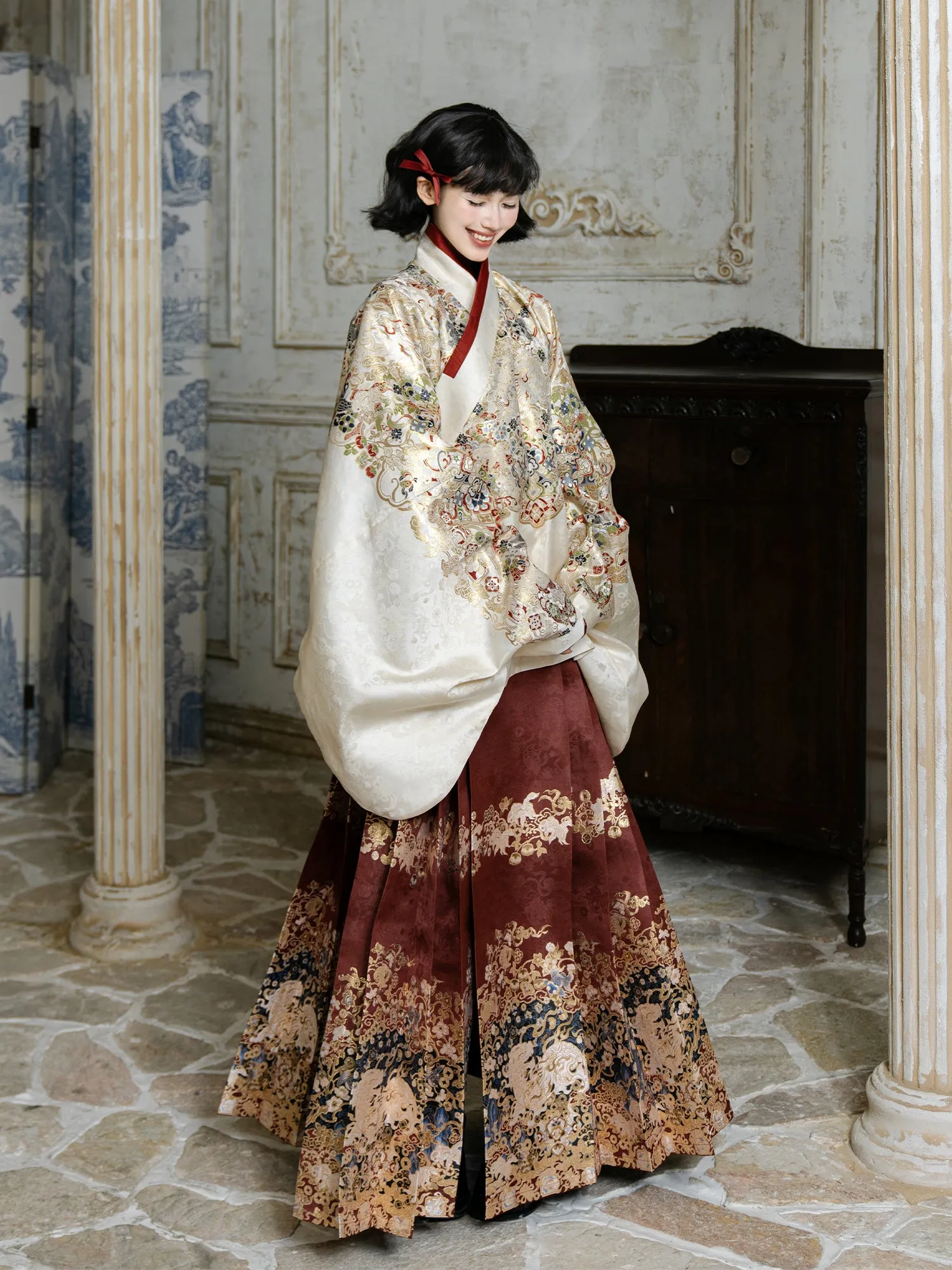 Tianlu Cifu 天禄赐福 Heaven's Blessings Ming Dynasty Jiaoling Ao & Mamian Skirt Set