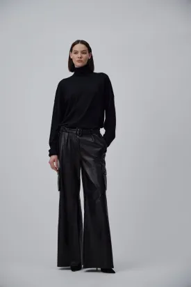 TRACK LEATHER PANTS IN GLOSSY BLACK