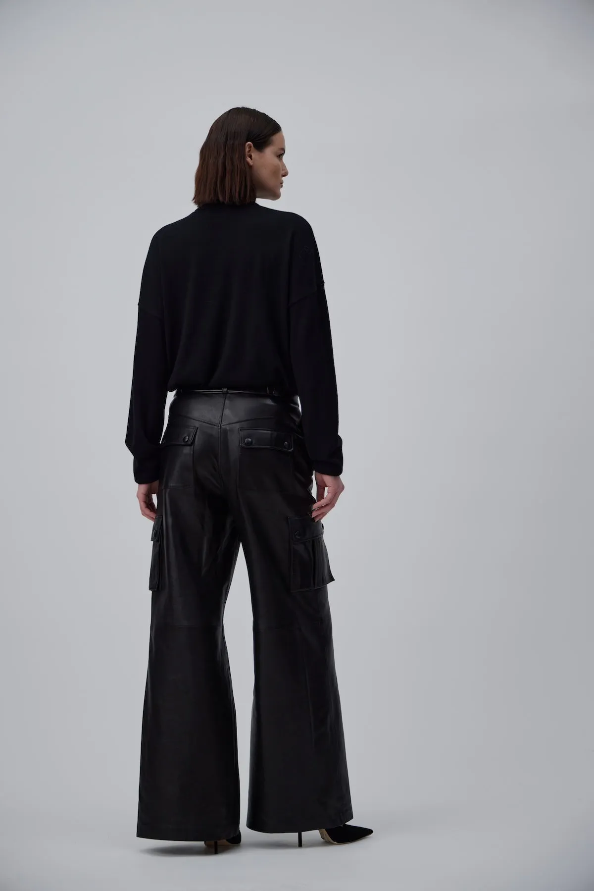 TRACK LEATHER PANTS IN GLOSSY BLACK