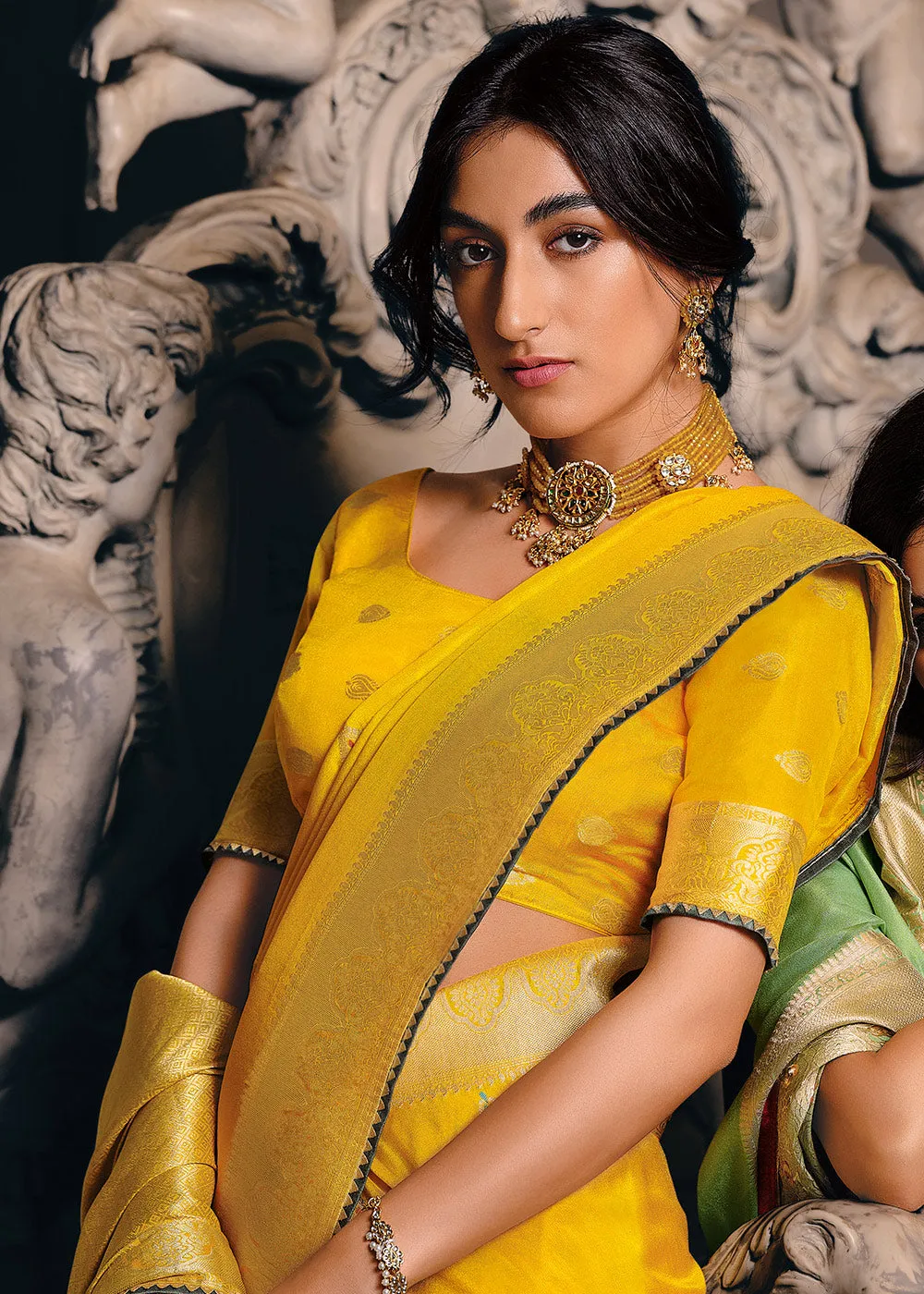 Tuscany Yellow Designer Zari Woven Tissue Silk Saree