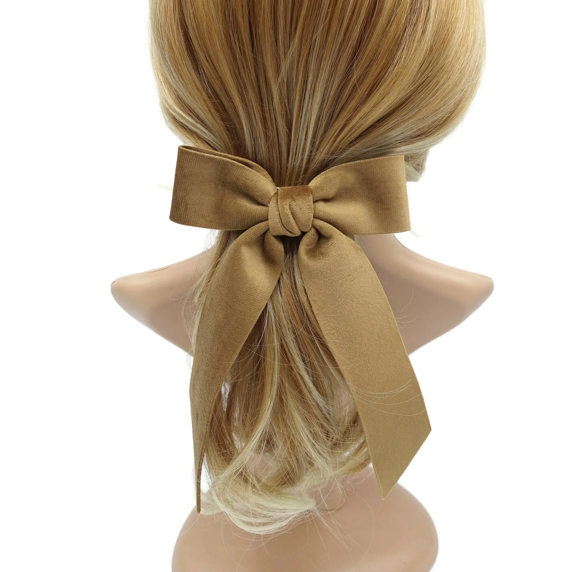 velvet fabric hair bow with tail double faced velvet basic women hair accessory