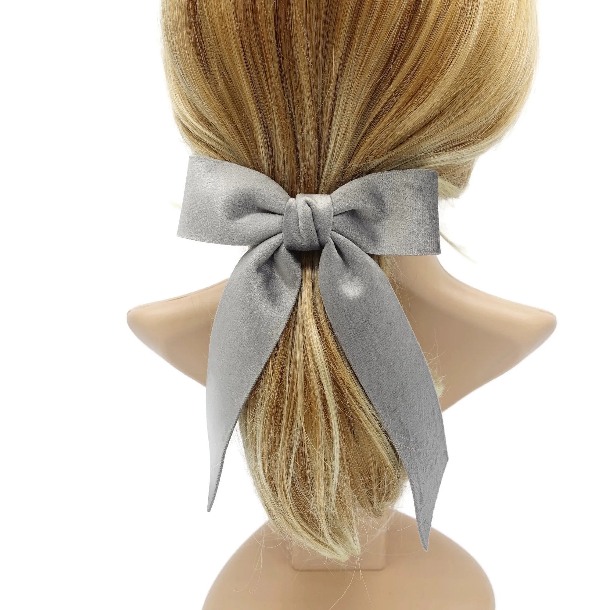 velvet fabric hair bow with tail double faced velvet basic women hair accessory