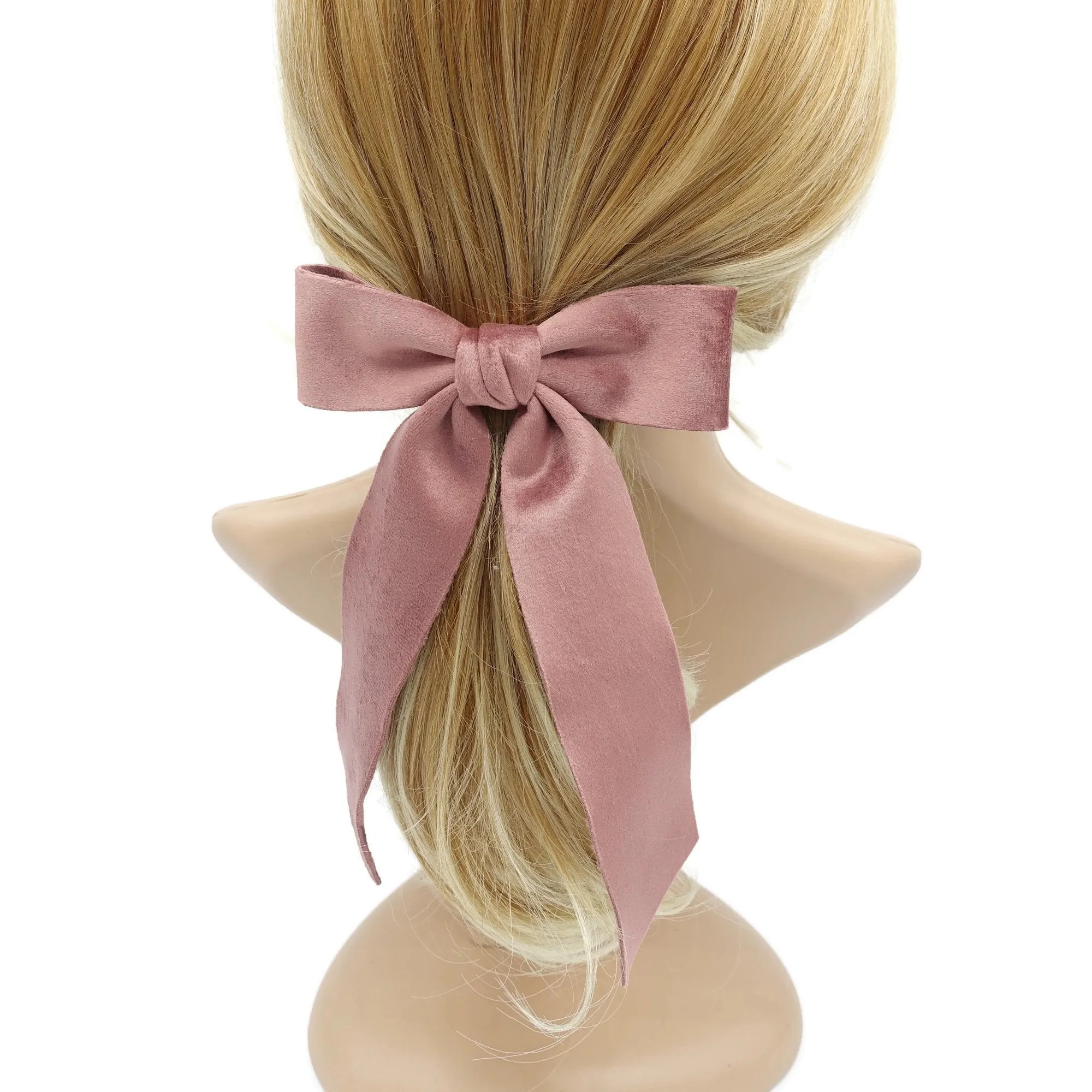 velvet fabric hair bow with tail double faced velvet basic women hair accessory