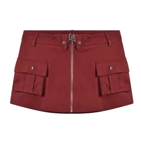 Wine Red Zip Front Mini Skirt