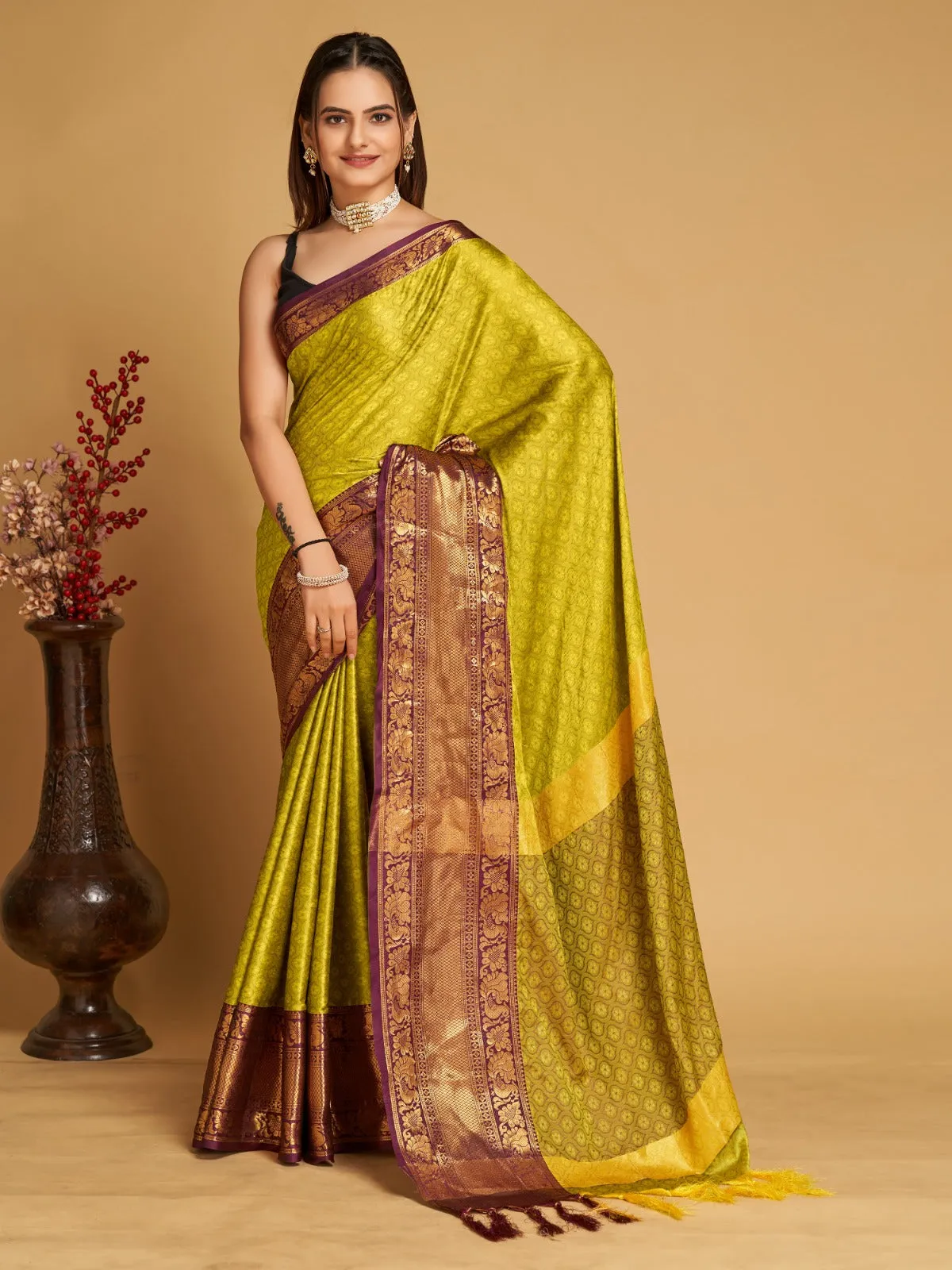 Women Party Wear Designer light Yellow Colour Banarasi Silk Saree Collection