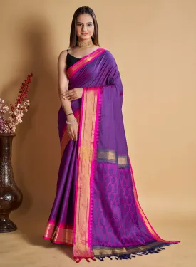 Women Party Wear Designer Purple Color Banarasi Silk Saree Collection