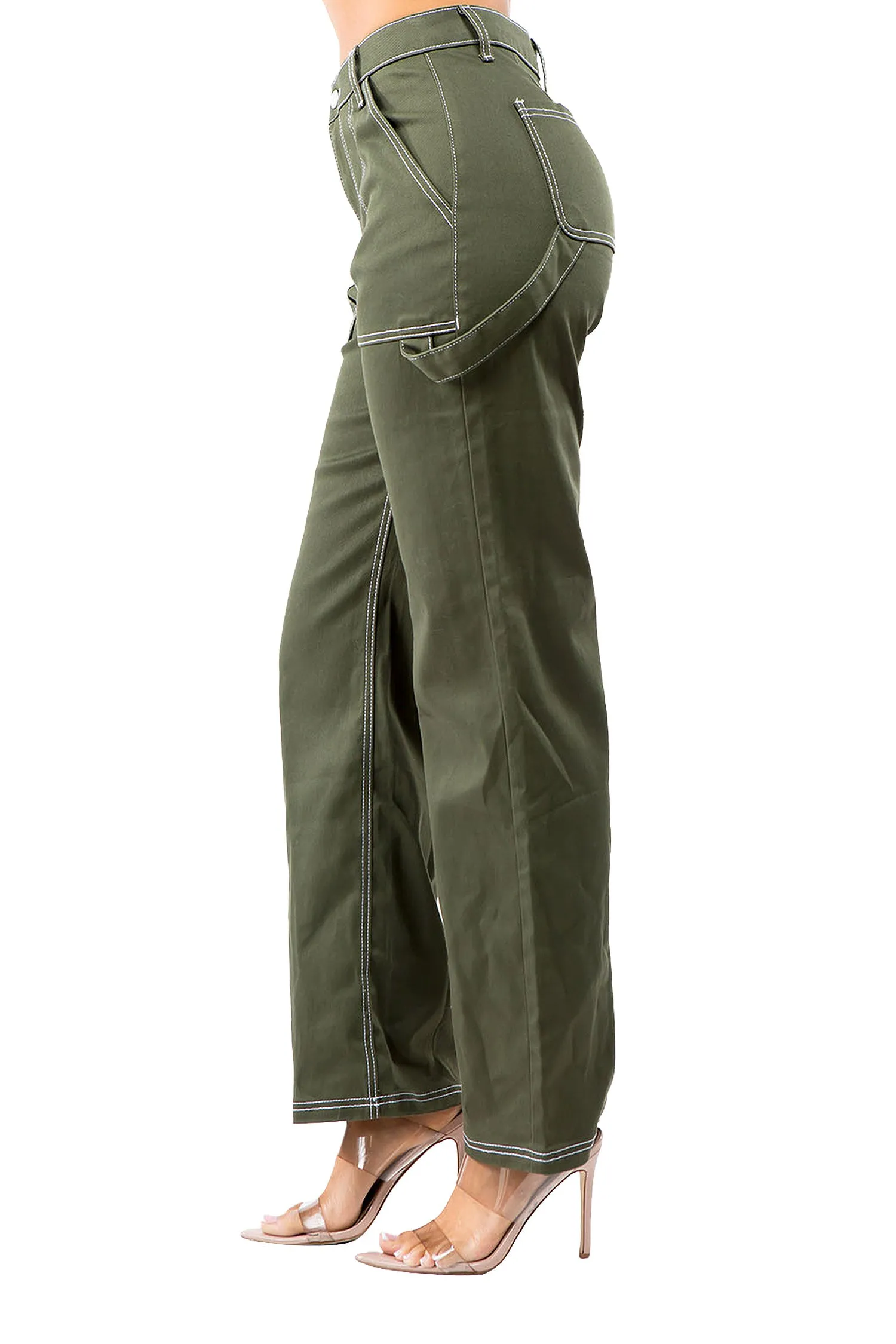 Women's High Rise Carpenter Wide Leg Denim Pants