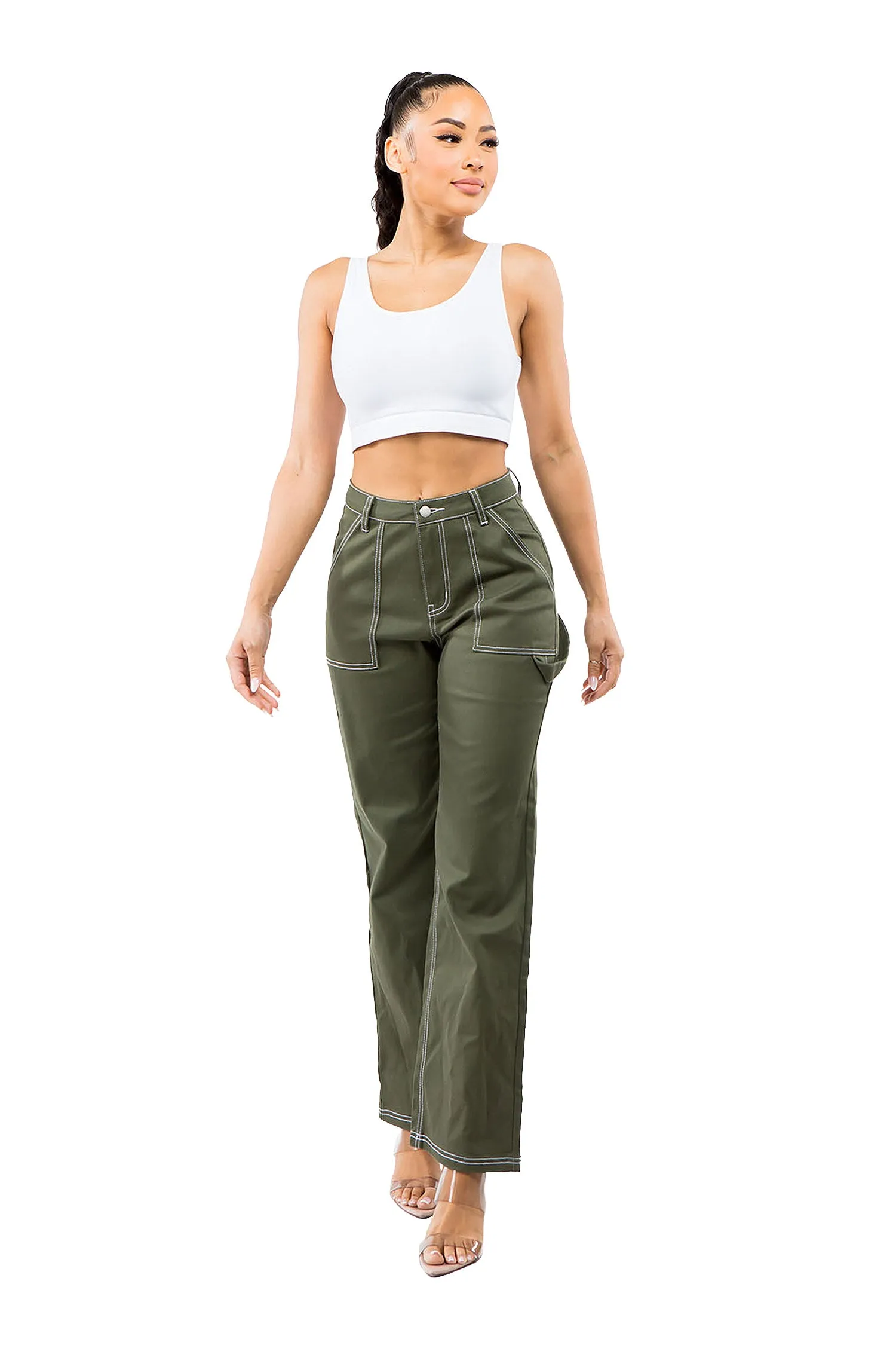 Women's High Rise Carpenter Wide Leg Denim Pants